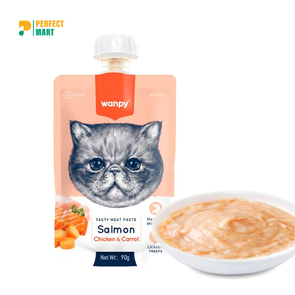 Wanpy Cat Food Tasty Meat Paste Fresh Salmon Chicken & Carrot - 90g Pouch