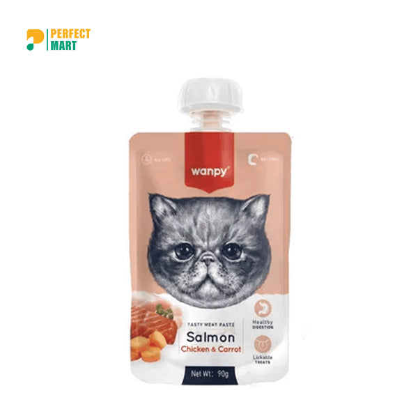 Wanpy Cat Food Tasty Meat Paste Fresh Salmon Chicken & Carrot - 90g Pouch