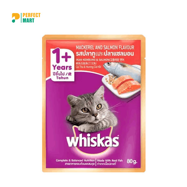 Whiskas Adult Cat Mackerel Salmon - 80g Pouch