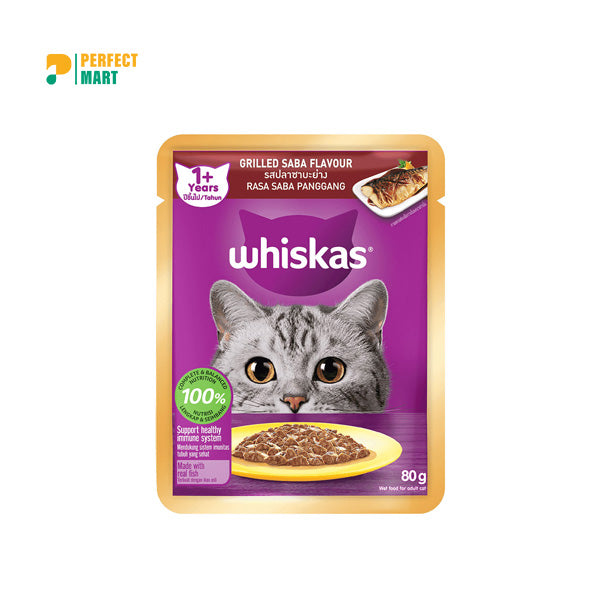 Whiskas Pouch Adult 1+ Yrs Grilled Saba Flavour Cat Food 80g